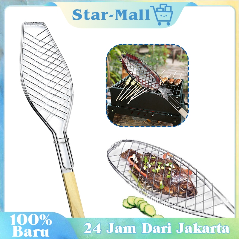 Penjepit Ikan Bakar Stainless Panggangan Jepit Bakaran Ikan Jepitan Ikan Bakar Alat BBQ