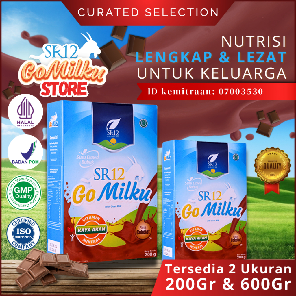

Gomilku SR12 Coklat Susu Kambing Etawa Bubuk | Minuman Sehat Premium BPOM - 200gr / 600gr