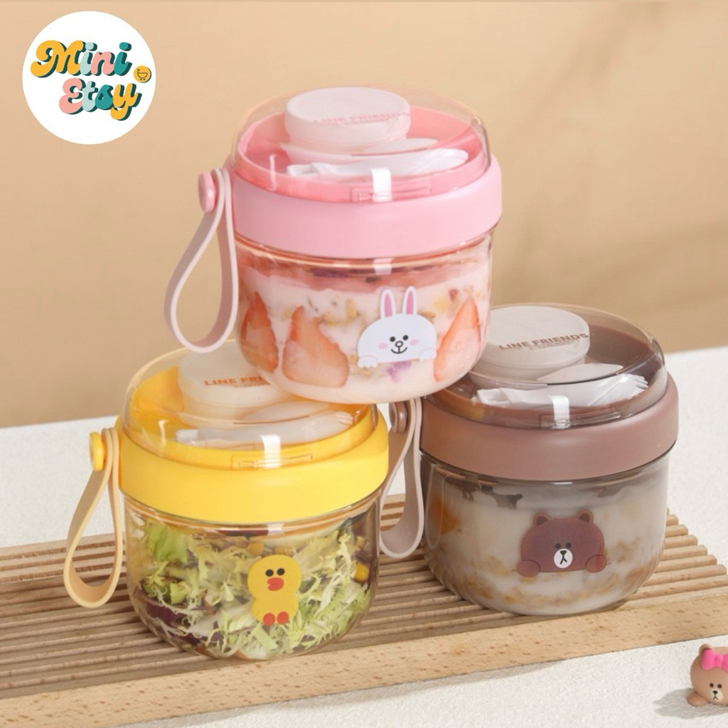 LINE FRIENDS Cup Lunch Box with cutlery | Kotak makan anak dewasa bayi MPASI