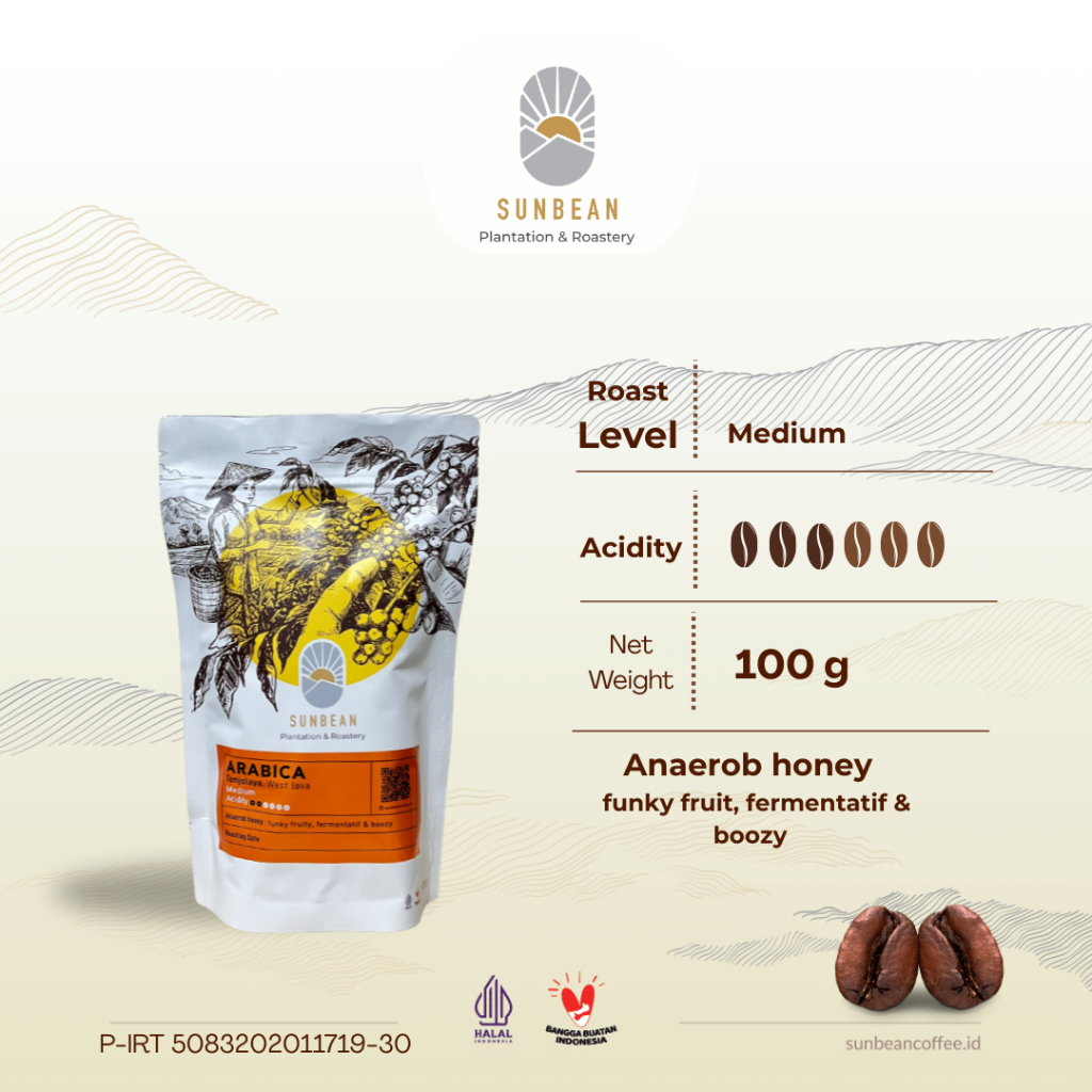 

Kopi Full Arabika Anaerob Honey Medium Coffee Roast 100g by SUNBEAN