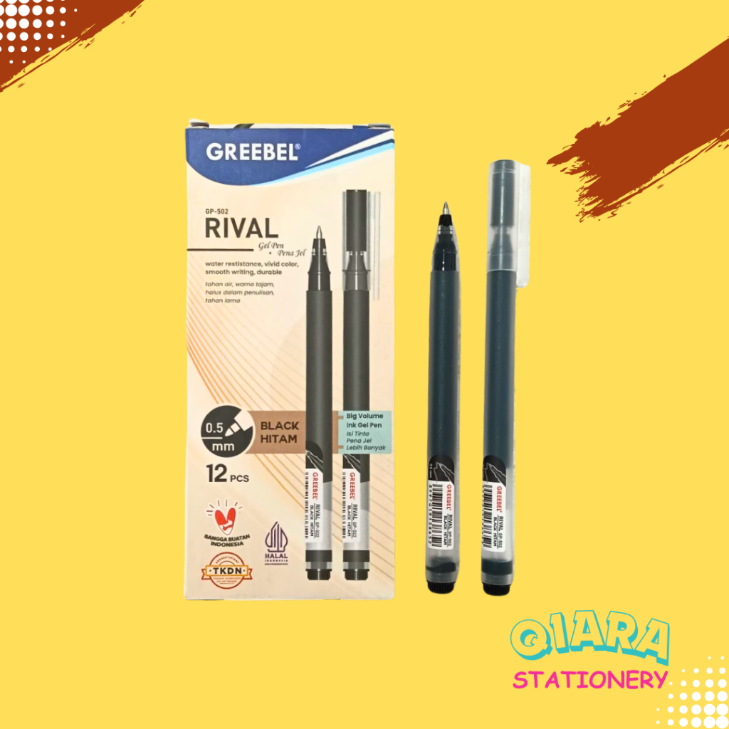 

1 Kotak Grebeel Gel Pen GP-502 Rival 0,5mm - Isi 12 Pcs (Hitam)