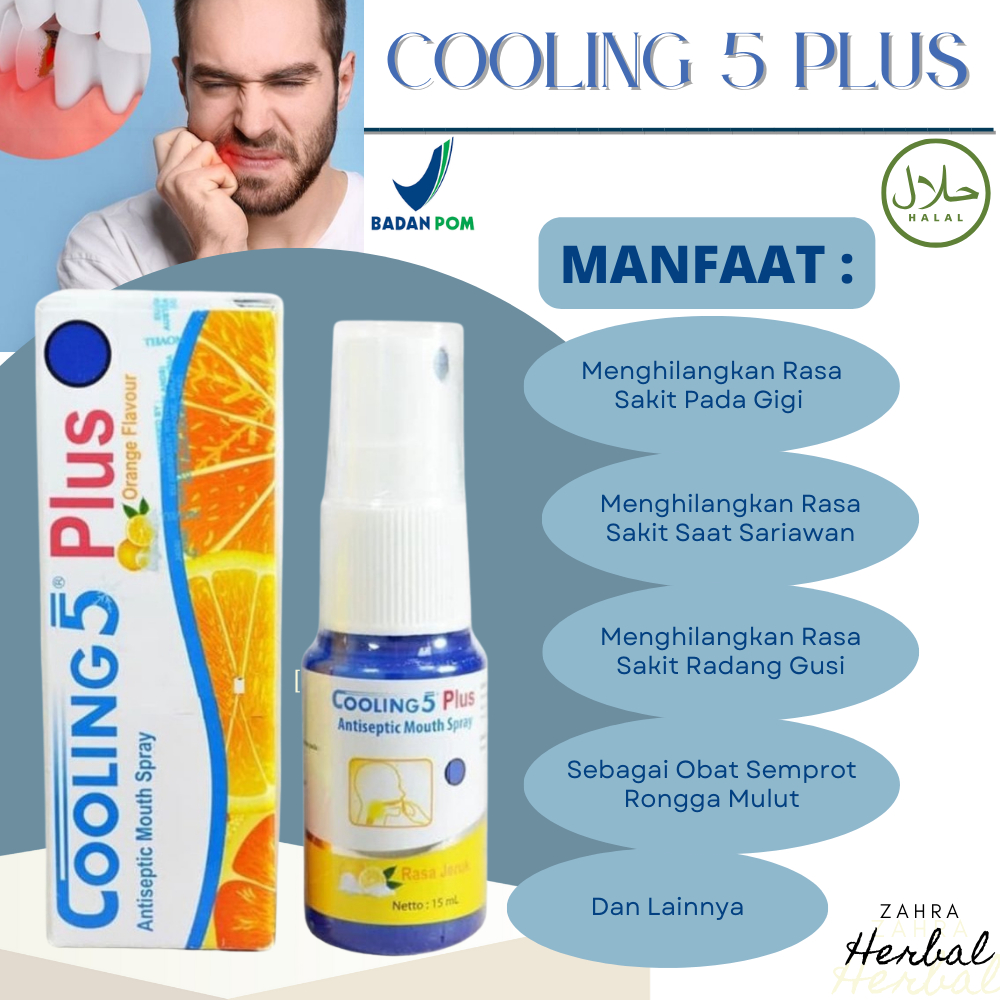 Obat Sakit Gigi Semprot Cooling 5 PLUS Spray Jeruk – Atasi Sakit Gigi Berlubang & Gusi Bengkak