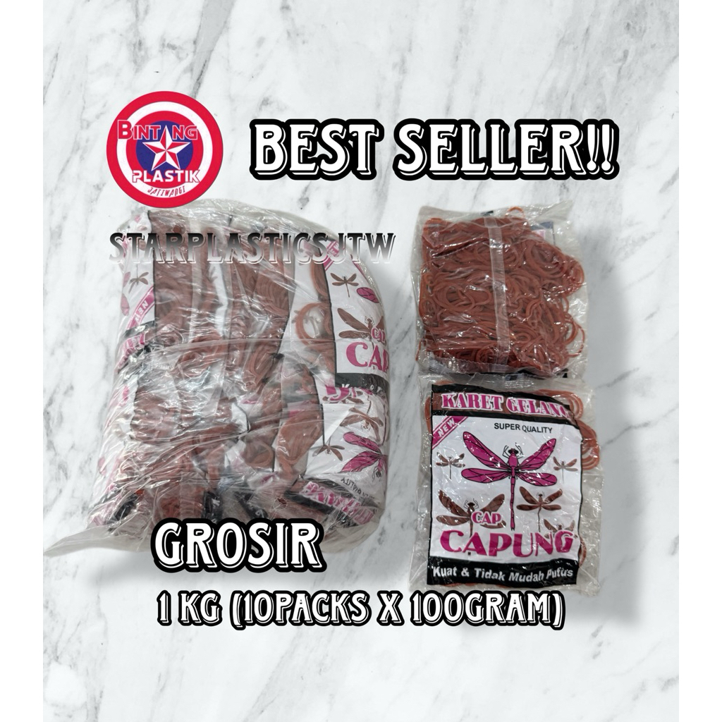 

[GROSIR 1 KG] 10 pak Karet Gelang Pentil Jepang CAPUNG MERAH Kecil Mirip Sakura isi 100gr