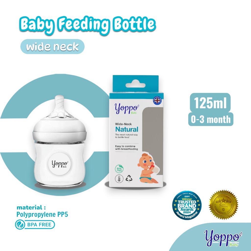 Yoppo Baby Botol Susu Natural Wide Neck BPA Free 125ml