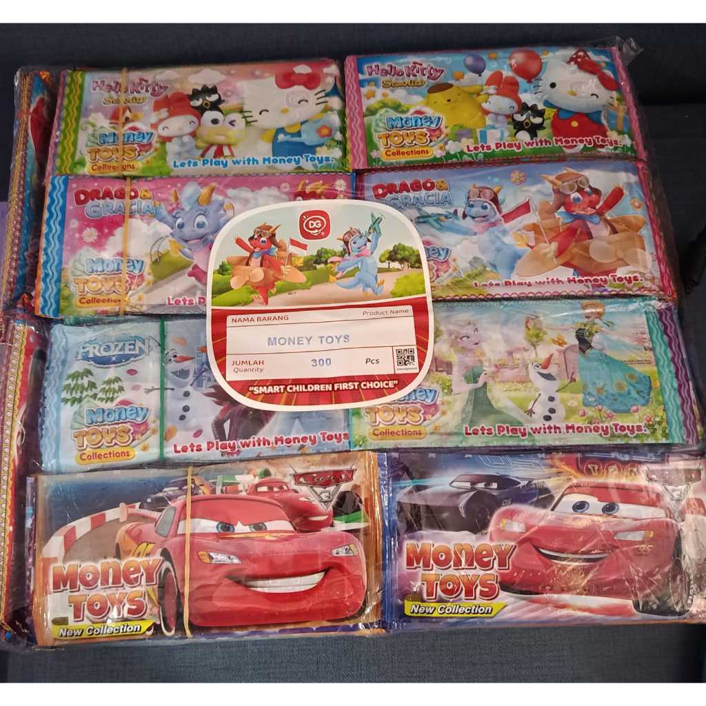 PAKET 1 BALL (300 Bungkus) MAINAN UANG-UANGAN ANAK KARAKTER ISI 21 LEMBAR DG - UANG MAINAN KERTAS SO