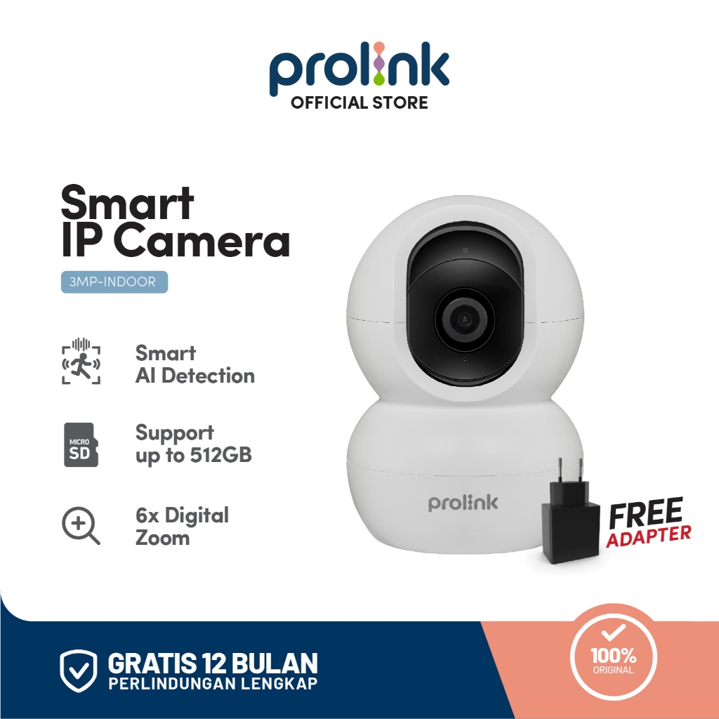 Prolink 3MP 2K IP Cam CCTV WiFi | Full HD | AI Pendeteksi Manusia | PTZ Control Pan 360° | Wide Angl