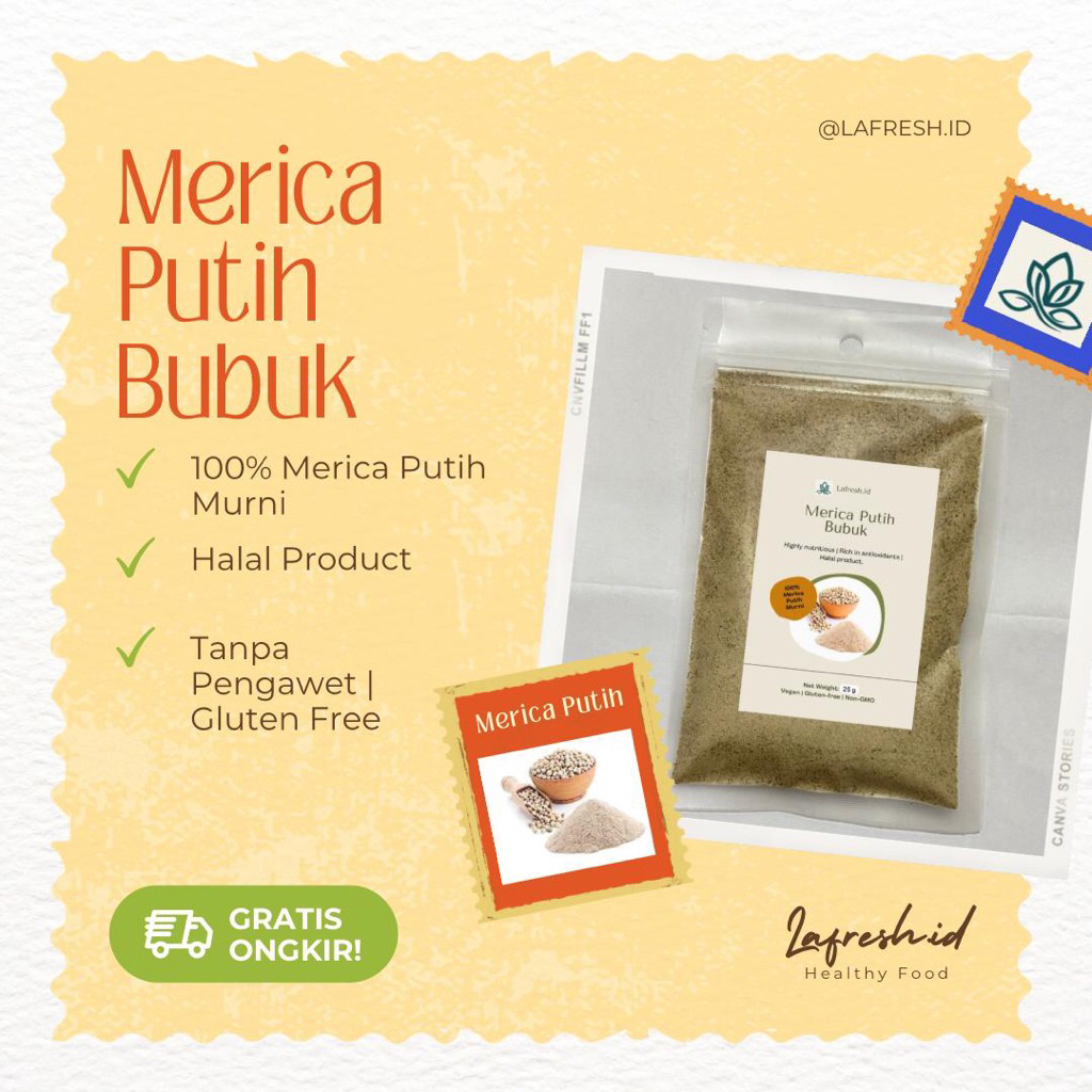 

Merica Putih Bubuk Lafresh 25g - Bumbu Dapur Bubuk