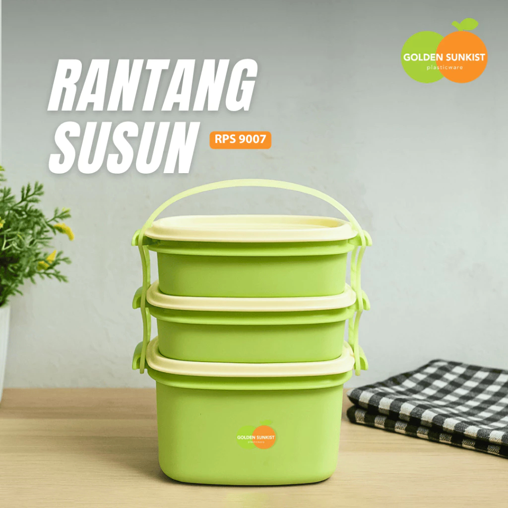 Mulya Jaya Rantang Susun Plastik 3 Susun RPS 9007 Golden Sunkist Rantang Piknik #MJ