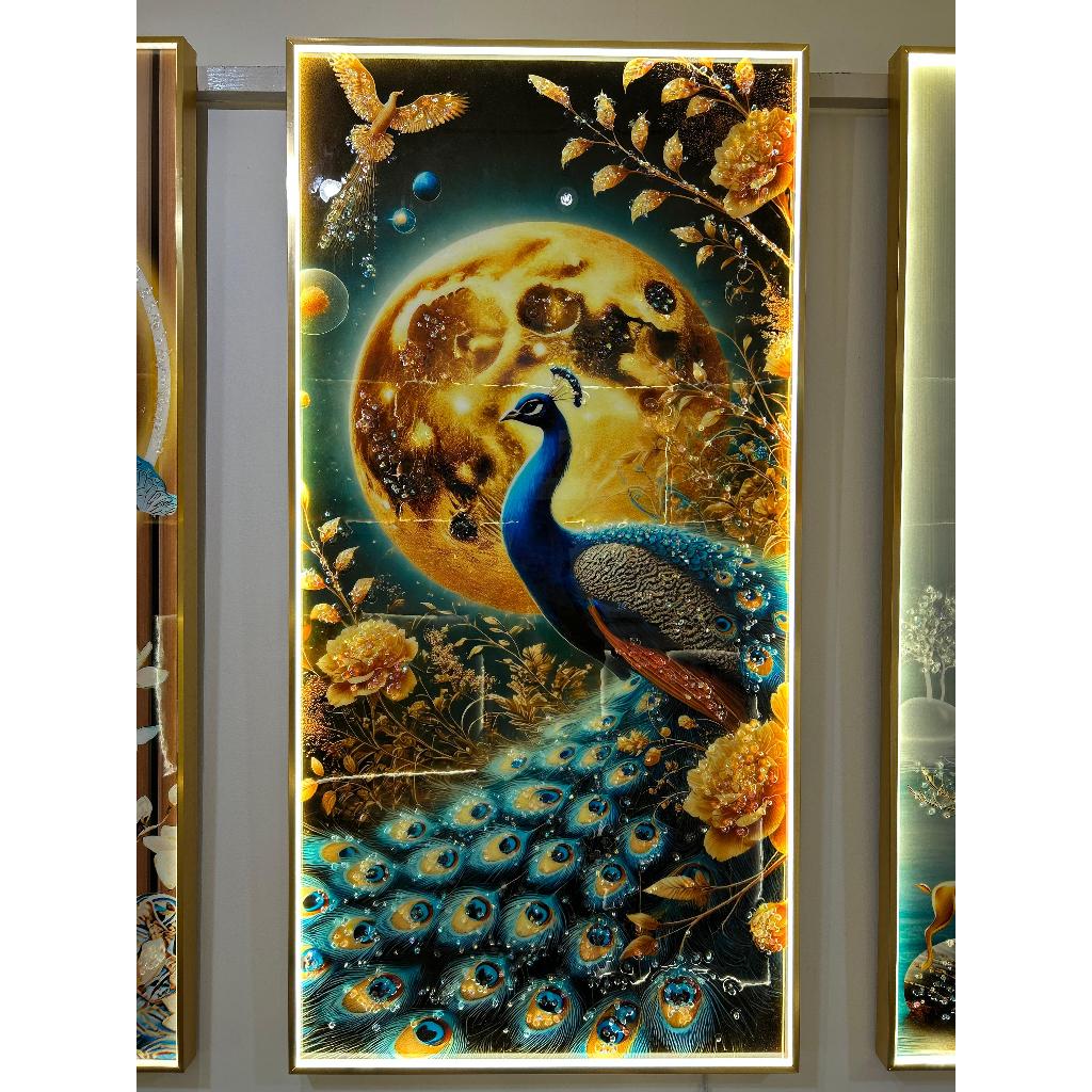 LUKISAN PORCELAIN BURUNG MERAK 5D +LED