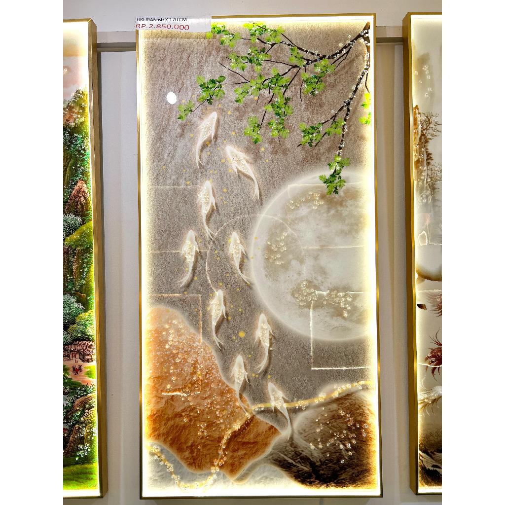 LUKISAN PORCELAIN IKAN KOI 5D DIAMOND + LED