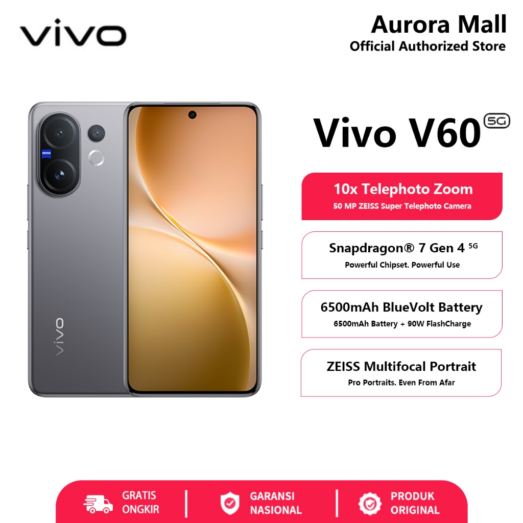 Hp Vivo V60 5G 12/256GB RAM 12GB+12GB Extended ROM 256GB Vivo Terbaru 2025 Garansi Resmi