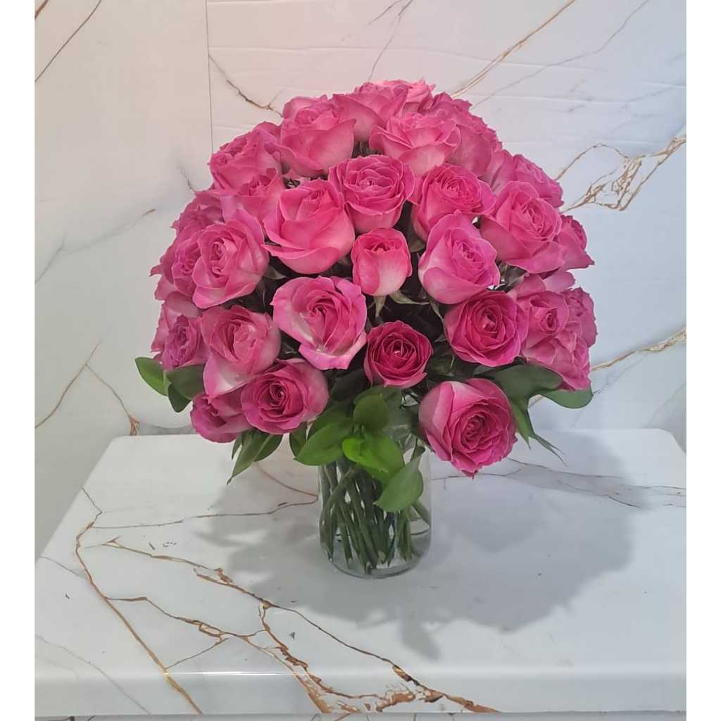 BUNGA MEJA MAWAR PINK TUA VAS / BUNGA VAS