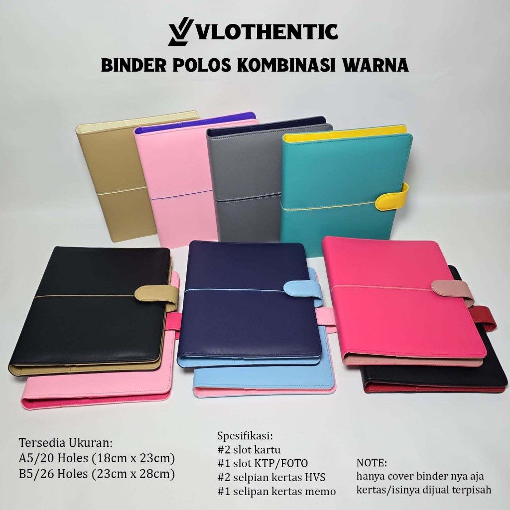 

Binder Polos Kombinasi Warna OTENTIK Terlaris. Tersedia ukuran A5/20 holes & B5/26 holes