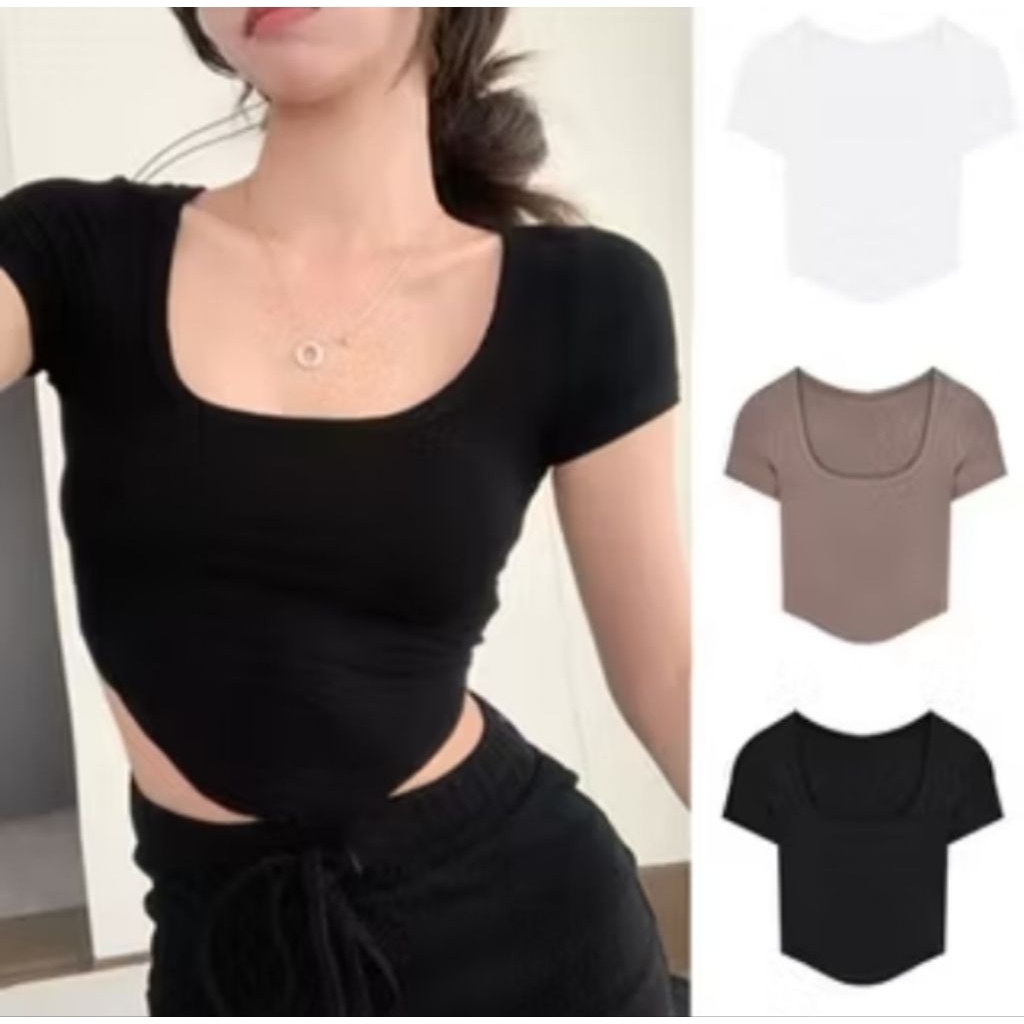 Crop Top Lengan Pendek Kaos Crop Top Crop Top Polos