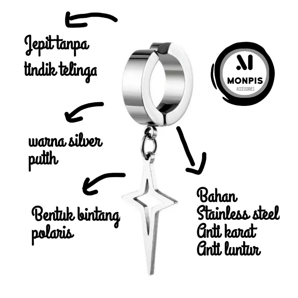 Anting jepit Anting tanpa tindik Anting gantung Anting korea Anting pria