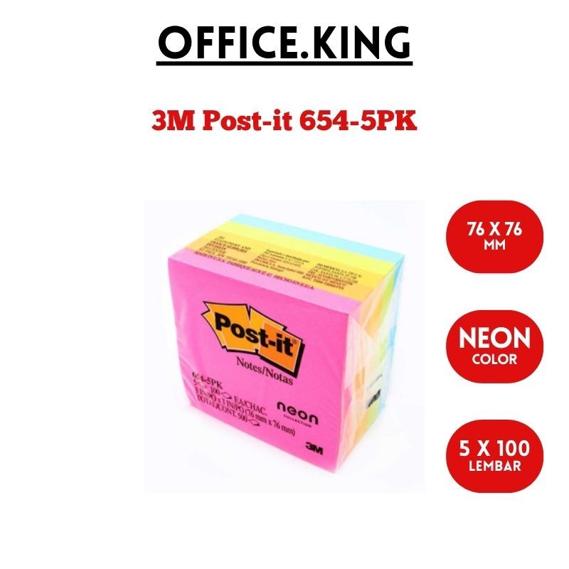 

Post it Kertas Pengingat 654-5PK NEON 3M Sticky Notes
