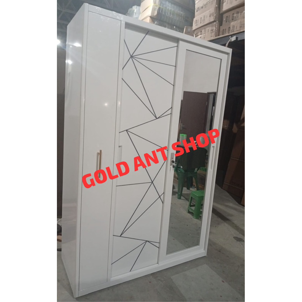 Lemari Pakaian Besi Hijab 3 Pintu Sliding 120 Laci Kaca / Lemari Sliding Besi 3 Pintu 120 Laci Hijab