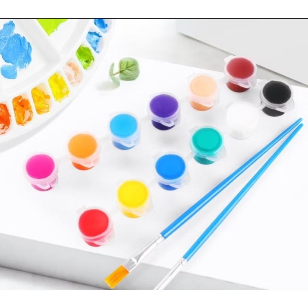 

4in1 Set Cat Lukis Akrilik Mini Ukuran 3ml Isi 12 Warna gratis kuas 1pcs dan gratis piring Cat Akrilik Kanvas Lukisan