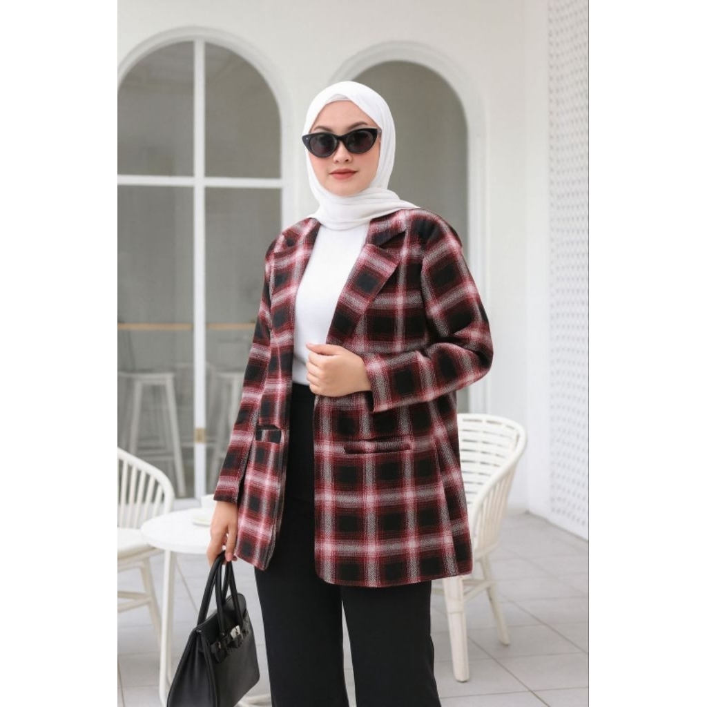 Blazer Kotak Z@r4 Motif Kotak kotak by fahira Panjang Wanita Nyaman