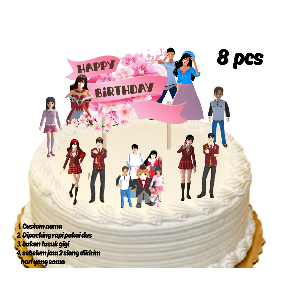 Topper Cake Sakura school simulator, Hiasan kue happy birthday