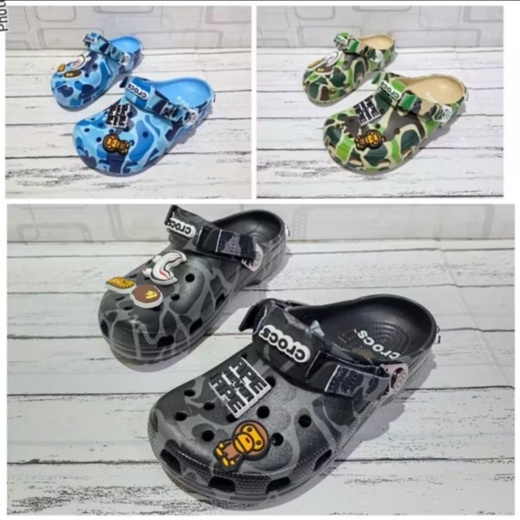 SANDAL CROCS BAPE / SEPATU SANDAL / SANDAL CROCS / CROCS / FREE JIBITZ