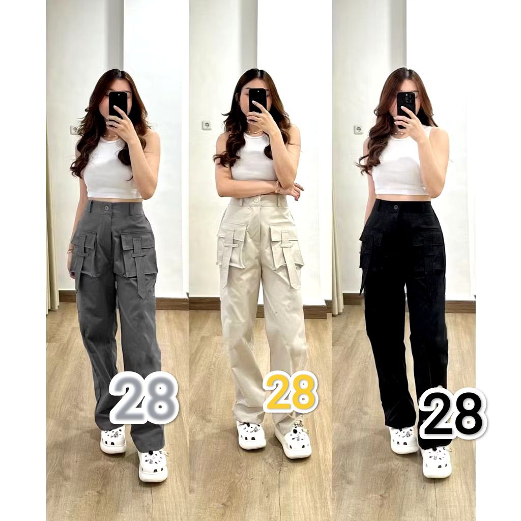 Yura Cargo Wanita Cargo Pant Pocket Celana Kargo Wanita Casual
