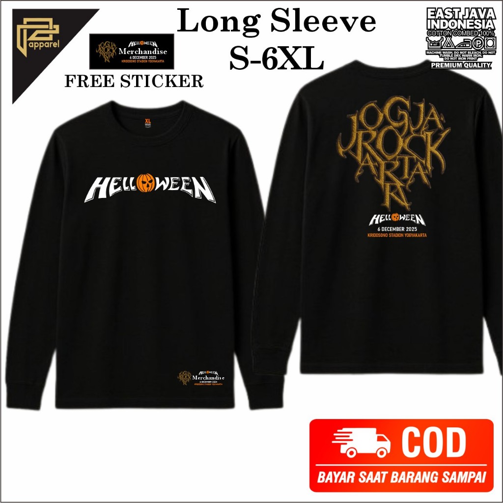 baju kaos lengan panjang HELLOWEN band Jogjarockarta bahan adem big size jumbo