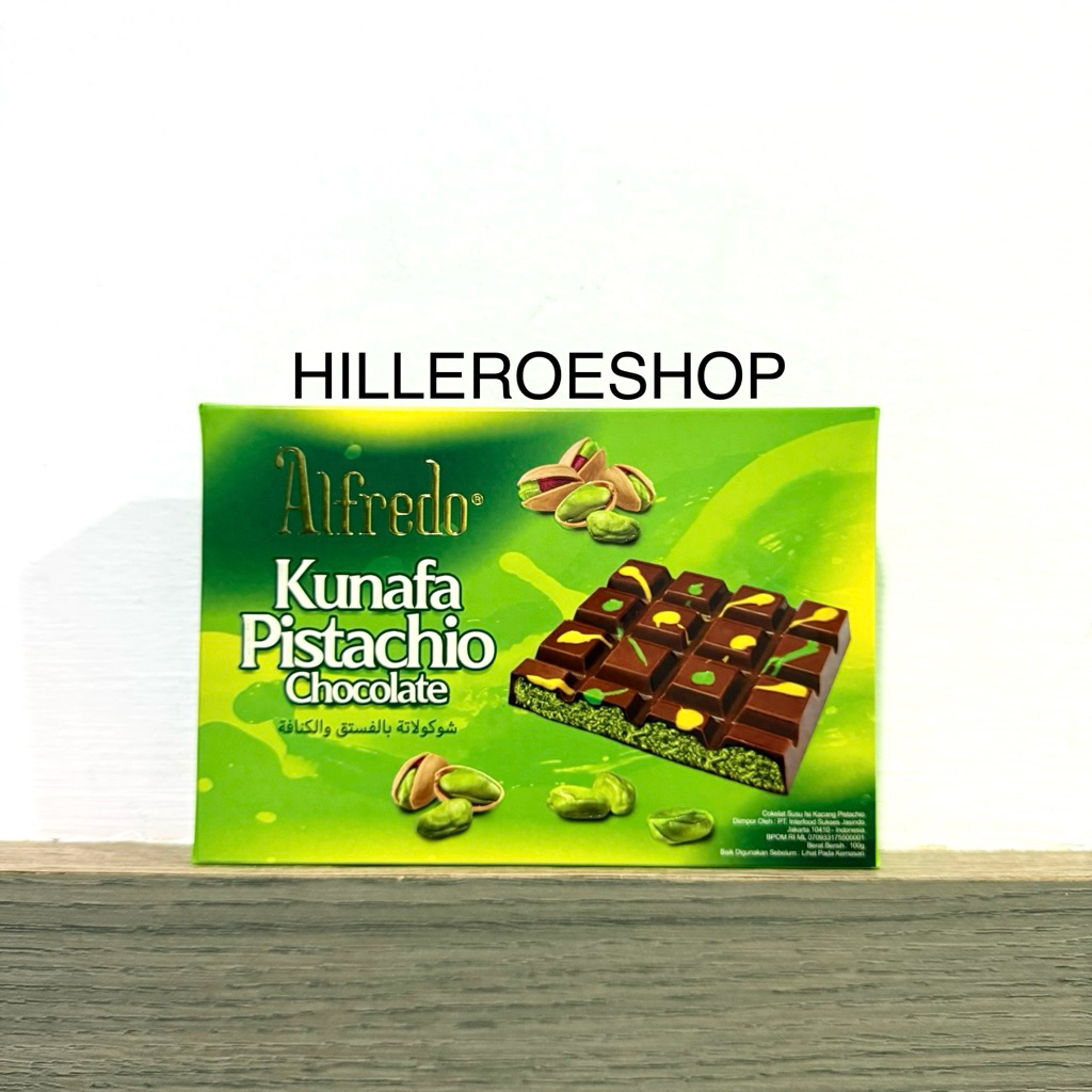 

COKLAT ALFREDO KUNAFA PISTACHIO CHOCOLATE 100GR COKELAT DUBAI 100GRAM KACANG PISTACHIO