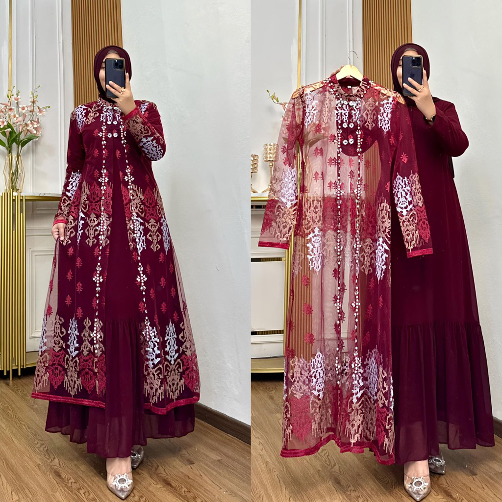 Dress Outer Laila Size M-5L| Dress Pesta| Dress Outer| Dress Mewah| Baju Wanita Muslim| Baju Kondang