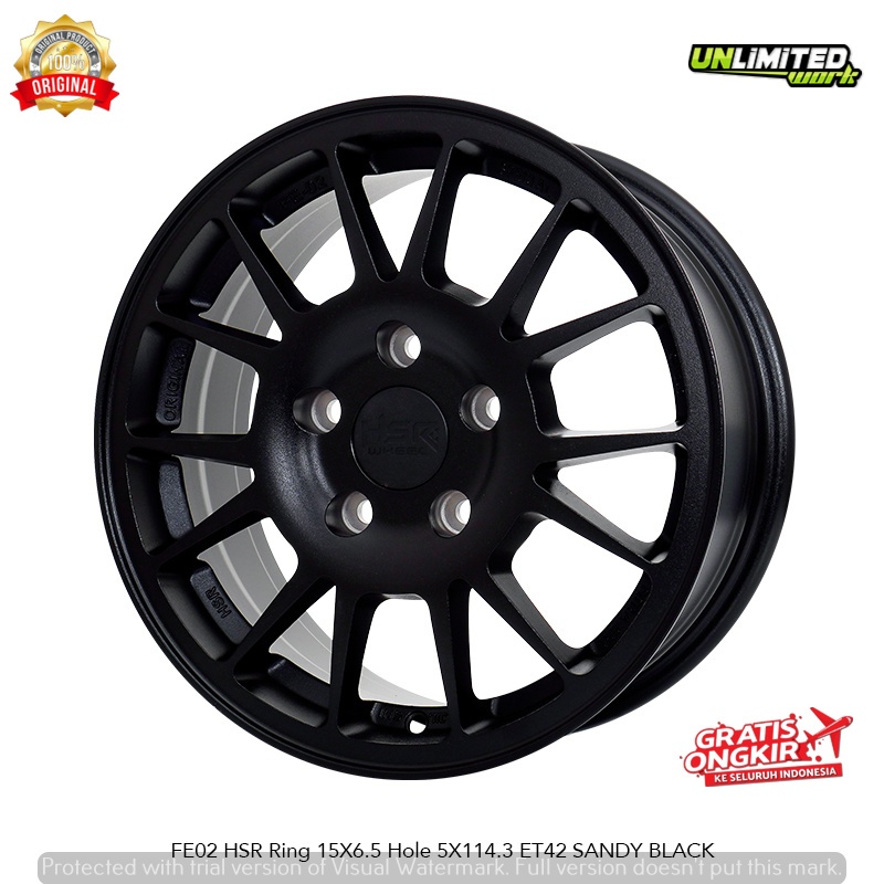 VELG FE02 HSR TERLARIS FE02 HSR R15X65 H5X114 ET42 SANDY BLACK UNTUK MOBIL BRIO JAZZ SIGRA AYLA