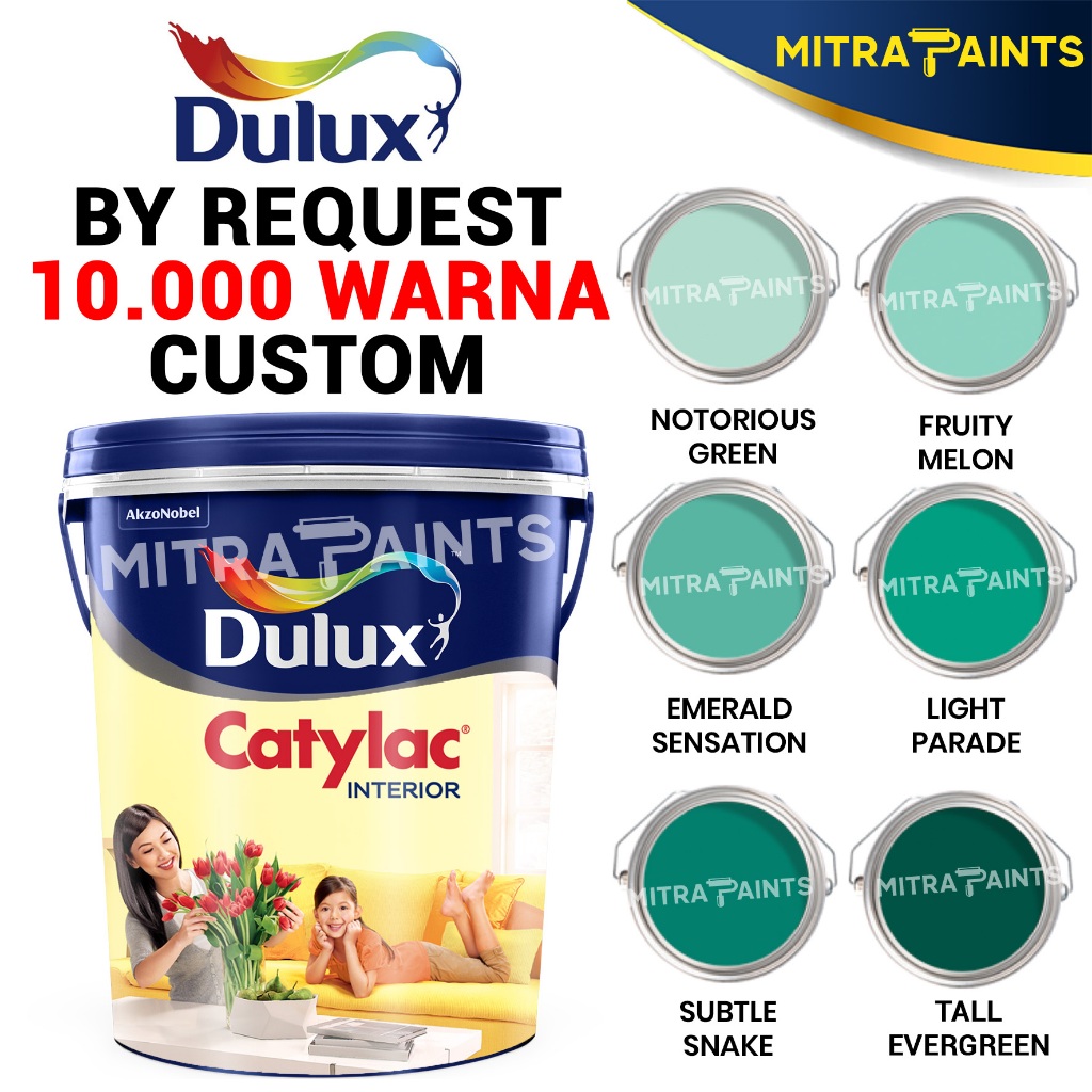 CAT TEMBOK CUSTOM DULUX CATYLAC INTERIOR 5 KG / WARNA TINTING TOSCA / NOTORIUS GREEN / FRUITY MELON 