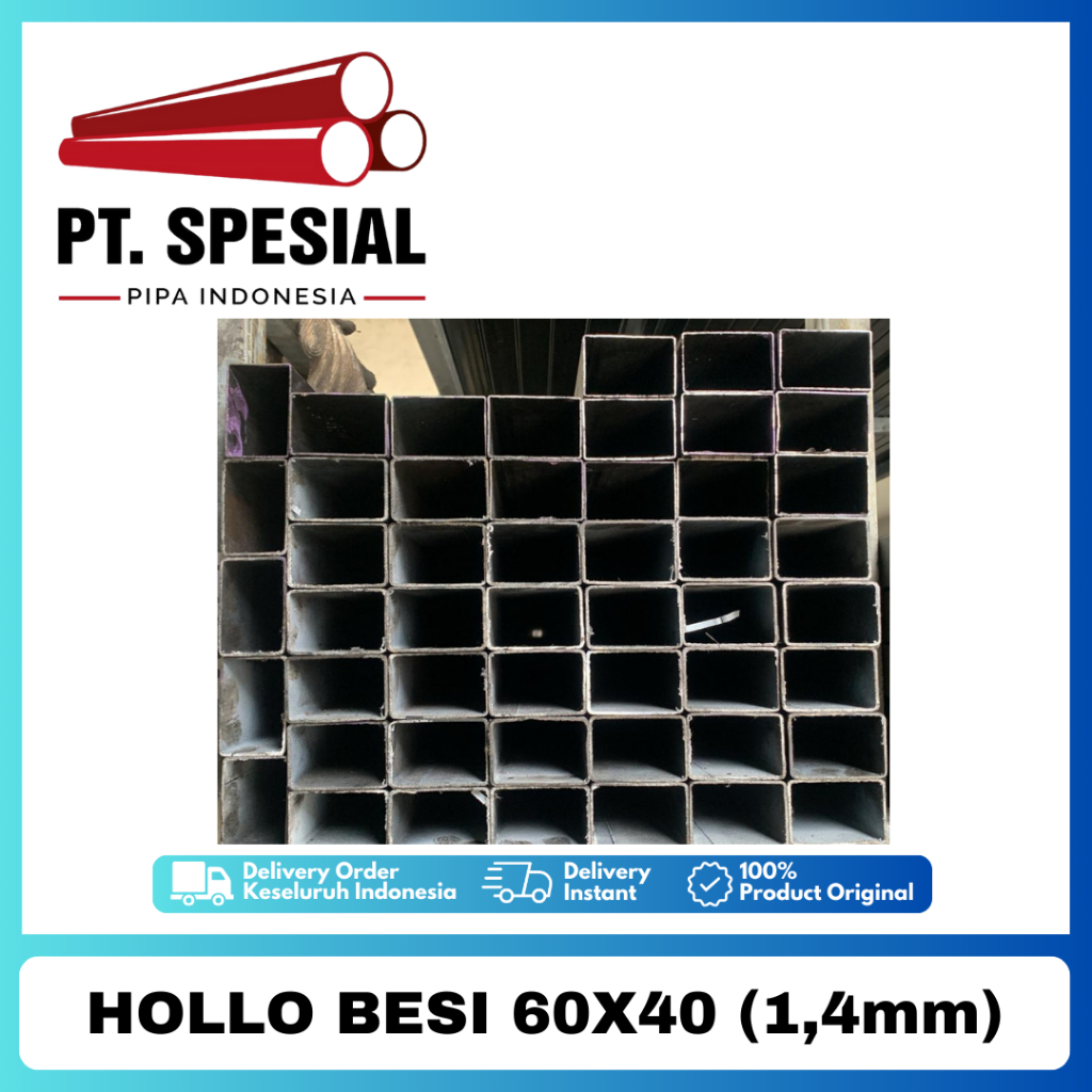 Besi Hollo 6x4 / Hollow Hitam / Hollo Besi 60x40 Tebal 1.4mm - 05
