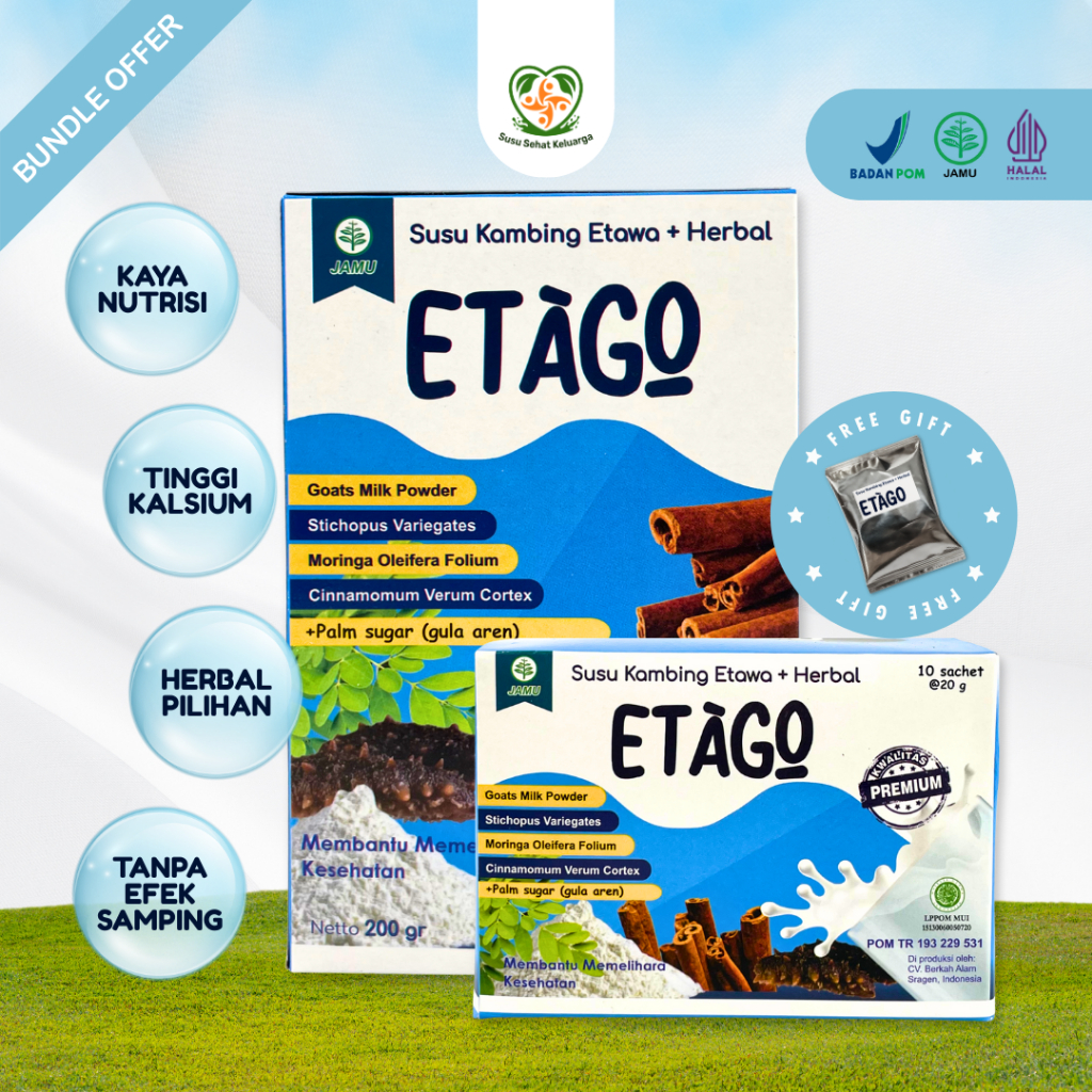 

Paket Bundle Box Biasa Plus Sachet Susu Kambing Bubuk Etawa Plus Herbal Etago Gamat Emas 200gr