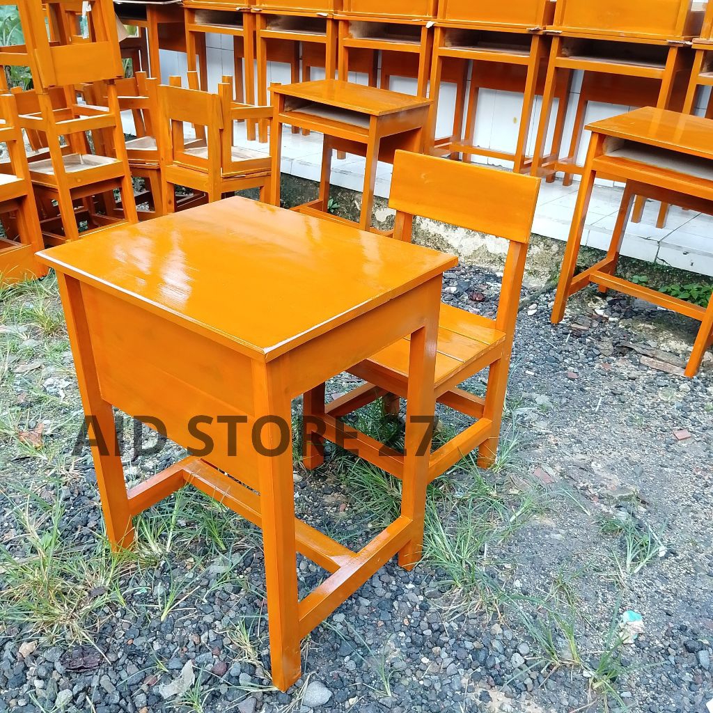 Set Meja Kursi Kayu Untuk Belajar Siswa - Bangku Sekolah Untuk Anak Usia 6-18 Tahun - Anti Goyang