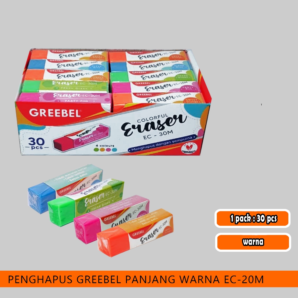 

penghapus greebel panjang warna ec-30m / 1 pack / 30 pcs
