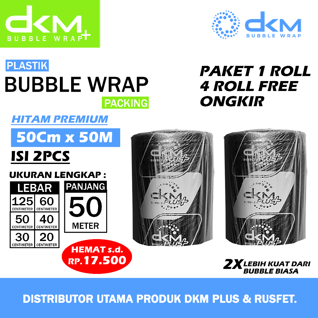 

Bubble Wrap DKM Plus Hitam Premium 50cm x 50m Premium Quality Termurah Plastik Bubblewrap Packing Olshop Roll