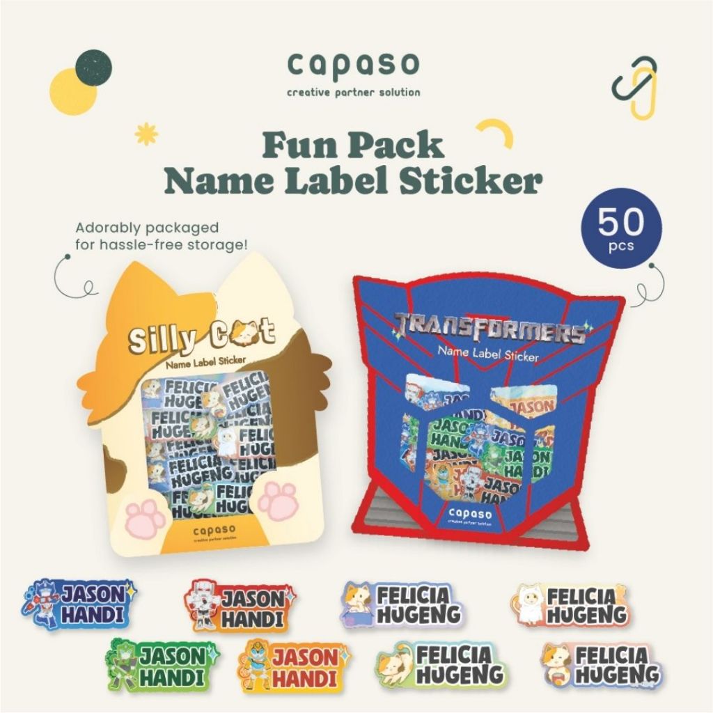 

Fun Pack Sticker Label Nama / Label Name Lucu Aesthetic Custom Waterproof Tahan Air 7 x 2,4 cm Isi 50 Pcs