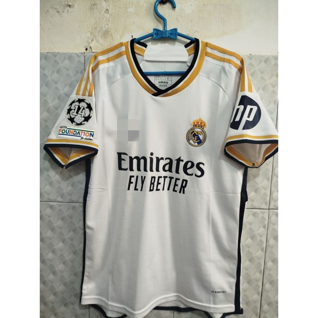 Jersey Real Madrid Home 23/24 Full Patch UCL