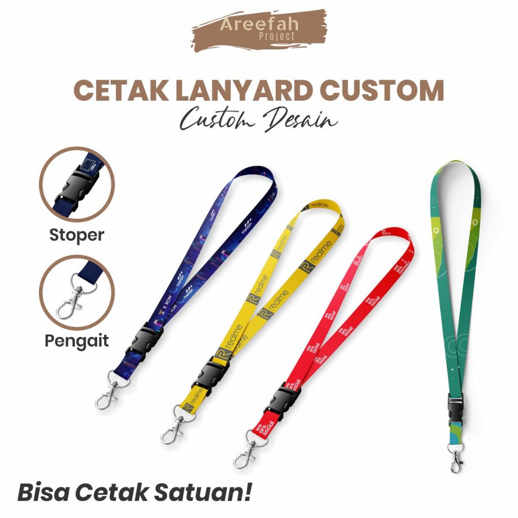 

Areerah Lanyard Custom 2 Sisi 2 Warna | Lanyard Sablon Premium | Desain Bebas | High Quality