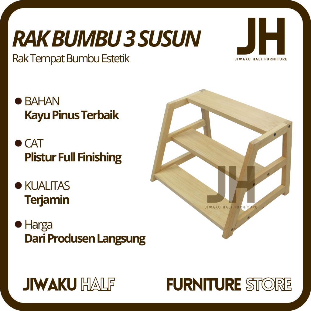 Rak Bumbu Kayu 3 Tingkat Rak Dapur Tempat Bumbu Susun Rak Kosmetik Serbaguna