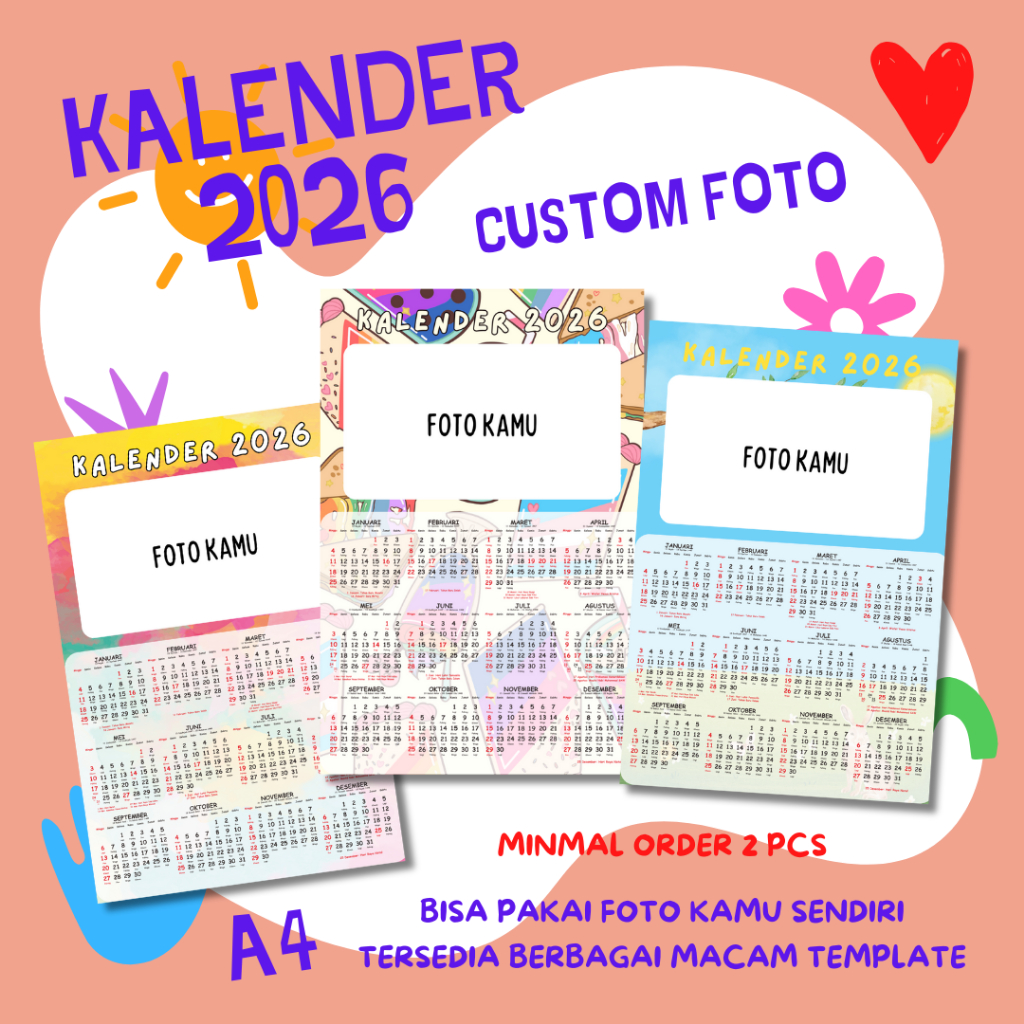 

[12 Bulanan A4] Kalender Dinding 2026 Kalender 12 Bulanan Custom Foto Logo Nama Usaha - Min Order 2