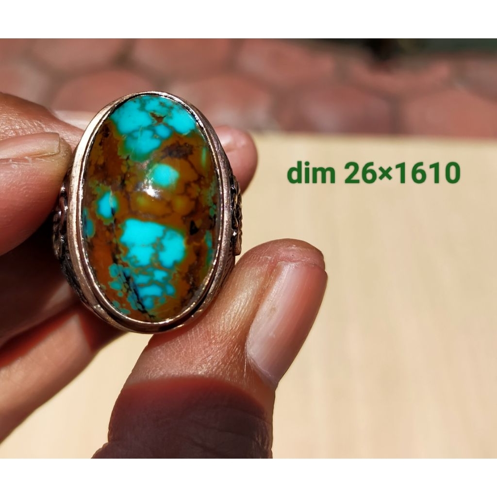 pirus Persia warna fancy urat emas ring perak