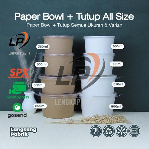 [ ISI 25 Pcs ] Paper Bowl / Paper Bowl + Tutup / Mangkok Kertas Polos / Mangkok Kertas + tutup