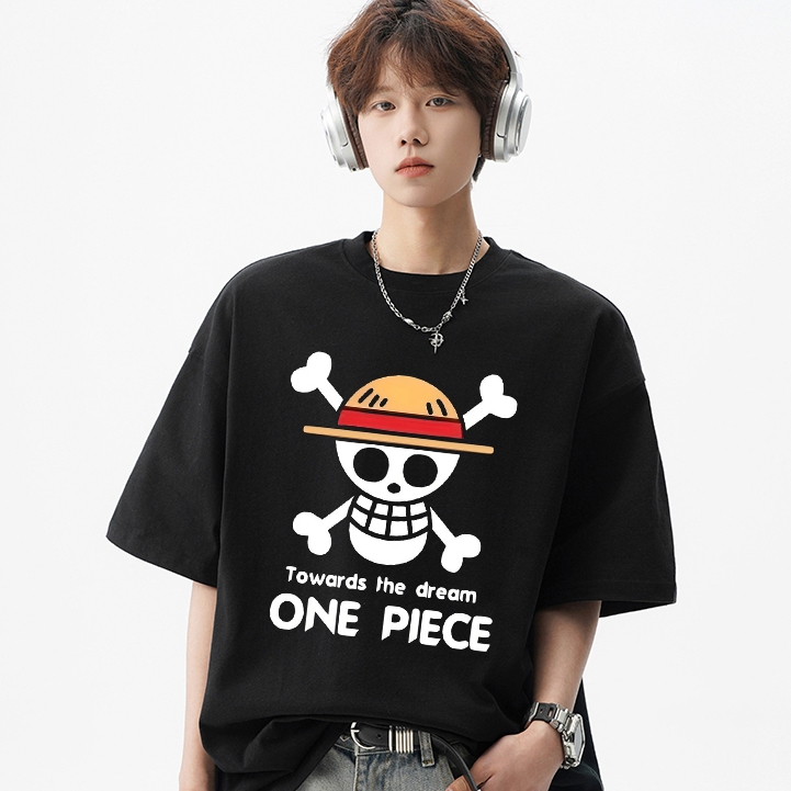 Kaos Lengan Pendek Merchandise ONE PIECE Bajak Laut Topi Jerami Bendera Bajak Laut Wanita Pria Atasa