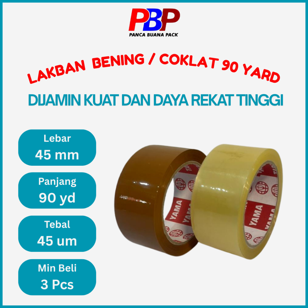 

Lakban Bening Coklat 45mm x 90 Yard Merek Yama Dijamin Kuat Daya Rekat Tinggi Serbaguna B90