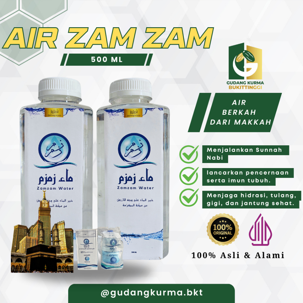 

Air Zam zam 500ml original | Zamzam 100% Asli | Gudang Kurma Bukittinggi