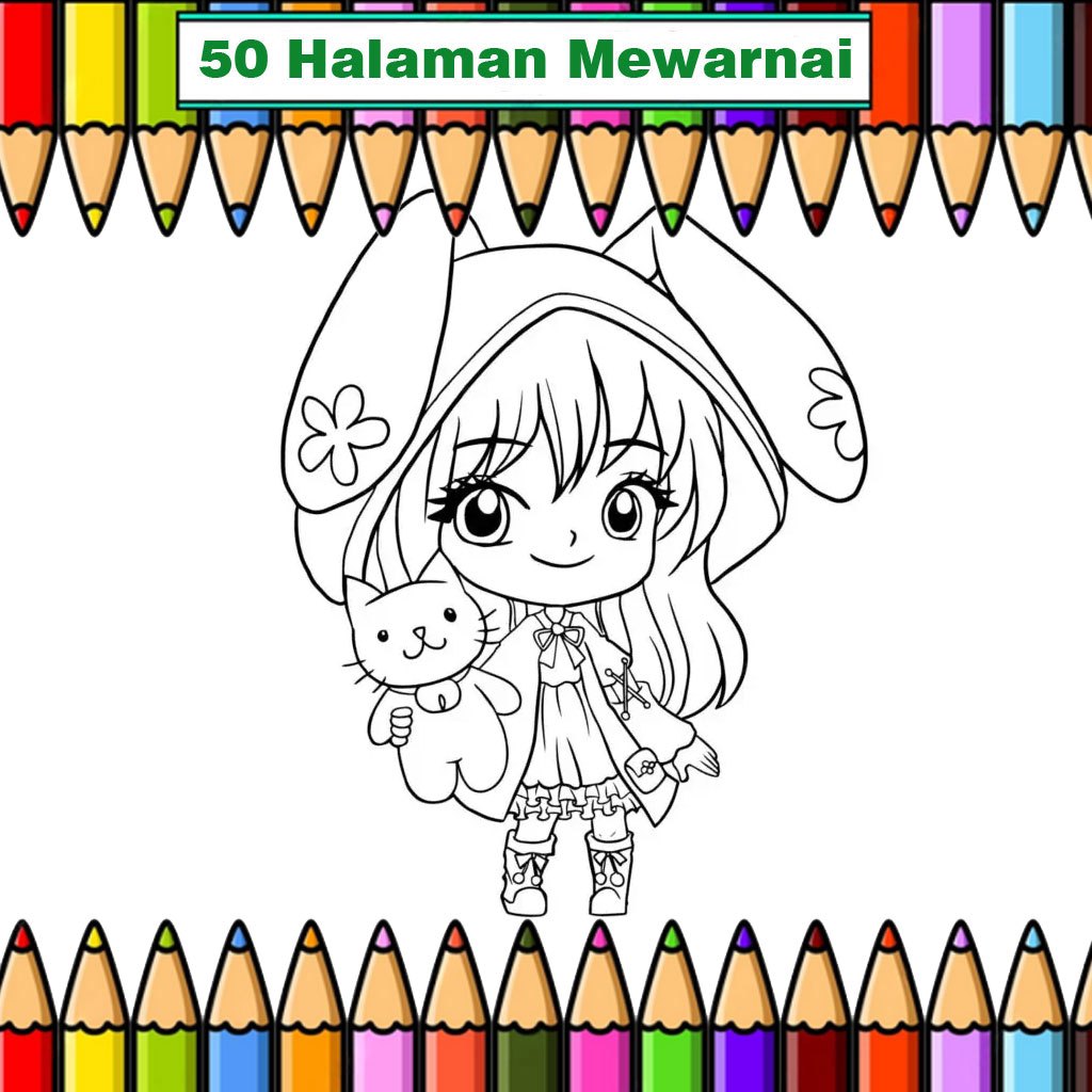 

50 Kertas mewarnai Gadis gadis Lucu dll ukuran A5 untuk Anak TK / PAUD / SD Lembar belajar mewarnai