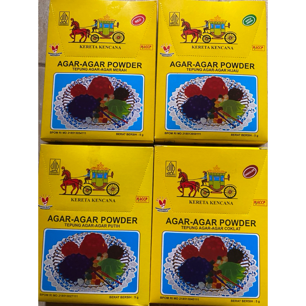 

AGAR AGAR JELI CAP KERETA KENCANA 1 BOX (12pcs) 5gr MERAH PUTIH HIJAU COKLAT MIX WARNA