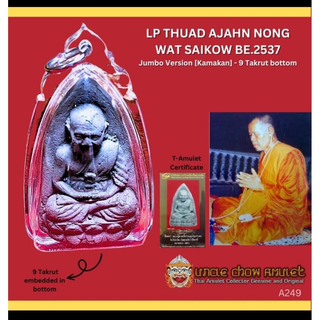Amulet LP Thuad Ajahn Nong with 9 takrut