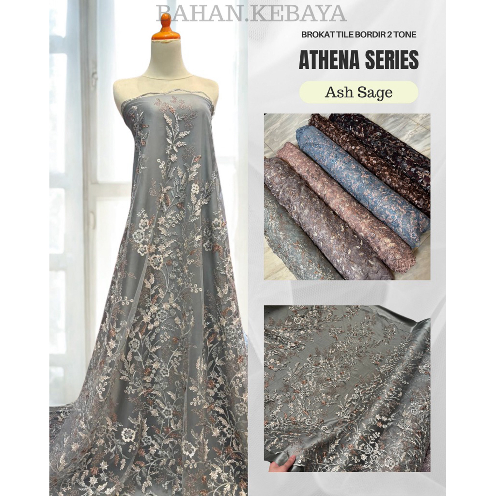 Brukat Tile Bahan Kebaya ATHENA Two Tone 2 Warna Ash Sage Green
